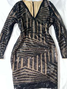URBANIC Black And Nude Sequinned Bodycon Dress
