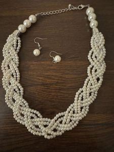 Faux Pearl Necklace & Earring Set