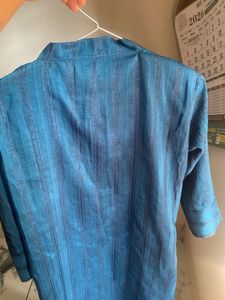 Blue Striped Mandarin Collar Top