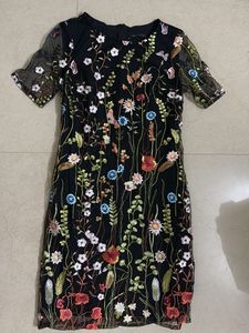 Floral Embroidered Black Dress