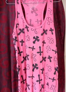 pink tank top punk cross Y2K aesthetic