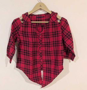 Plaid Cold Shoulder Top