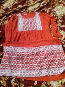 Embroidered Orange Kurta