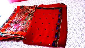 Red Embroidered Saree with Blouse