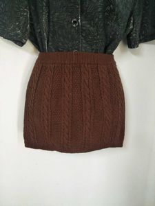 Brown Cableknit Mini Skirt