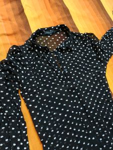 Endless Rose Women Black Polka Dot Dress With Belt