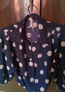 Unused Beautiful Navy Blue Top With Pulka Dott Top