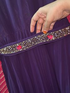 Dark Purple Umbrella Frock With Dupatta