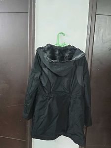 Black Faux Fur Trim Coat fits M/L
