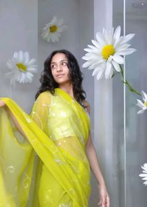 Lime Green Embroidered Saree
