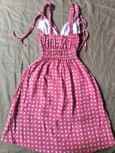 Pink Heart Print Tie-Strap Mini Dress