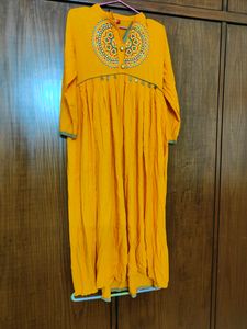 Sale - Yellow Maxi Dress With Embroider