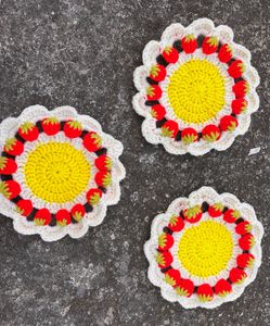 Strawberry Bloom Crochet Coaster / Doily