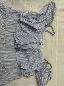 Blue Striped Ruffle Top