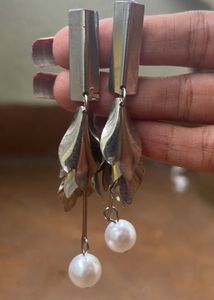 Beautiful Silver Long Western Earrings With Pearl’