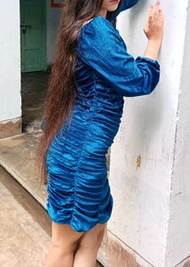 Bodycon Velvet Blue Dress Classy
