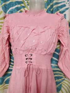 Pink Elastic Sleeve Kurti
