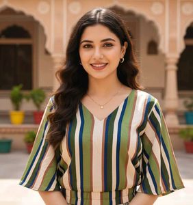 Striped Crop Top with Flare Sleeves