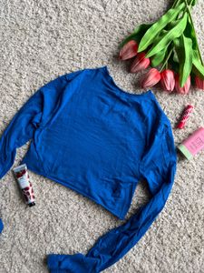 Blue Long Sleeve Crop Top