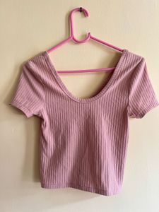 Cute Pink Ribbed Crop Top