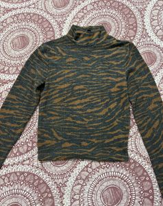 H&amp;M Animal Print High Neck Top