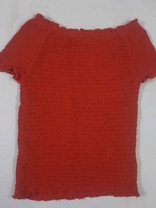 Red Smocked Off-Shoulder Top