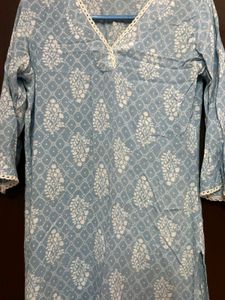Blue & White Printed Kurta