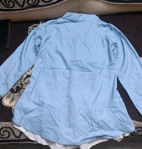 Cute Blue Lace-Up Blouse