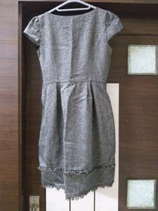 Gray Tweed Dress with Fringe