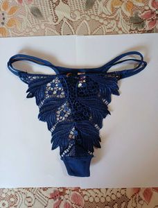New Navy Blue Lace Thong
