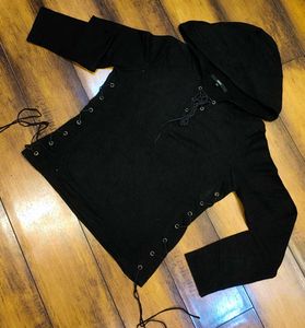 Black Lace-Up Hoodie