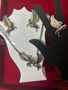 Horse Pendant Set Dual Tone With Ring