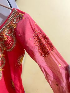 Elegant Red Embroidered Kurta &amp; palazzo