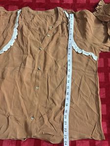 Mustard Button Up Blouse with Lace Detail