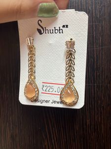 Peach Stone American Diamond Earings