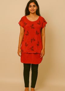 Red Butterfly Print Top