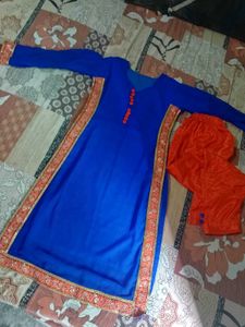 Blue &amp; Orange Embroidered Salwar Kameez