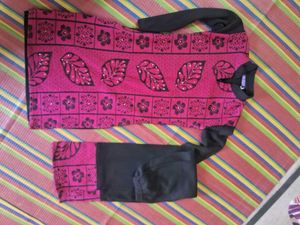 Stylish Pink &amp; Black Woolen Kurta Set