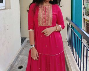 Red &amp; Gold Embroidered Dress