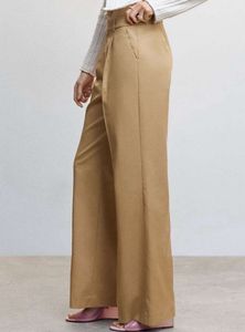 Beige Wide Leg Trousers