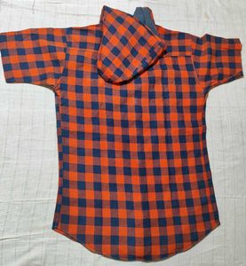 Orange &amp; Navy Plaid Hooded Shirt