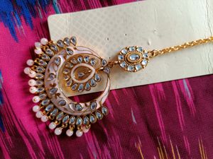 Combo of Maangtika beads pink, ad mangtika