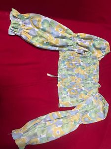 Floral Print Long Sleeve Crop Top