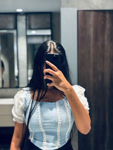 Cute Blue & White Puff Sleeve Top