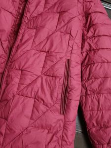 Women Red Quilted Puffer Jacket with hoodie