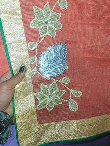 Orange Embroidered Saree