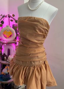 tan mini ballon dress
