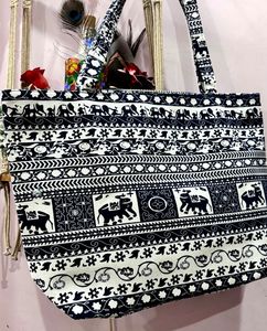 Tote bag Elephant print “White blue mix colour”