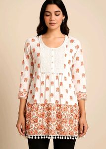 White Printed Mesh Kurta