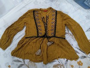 Embroidered Mustard Peplum Top